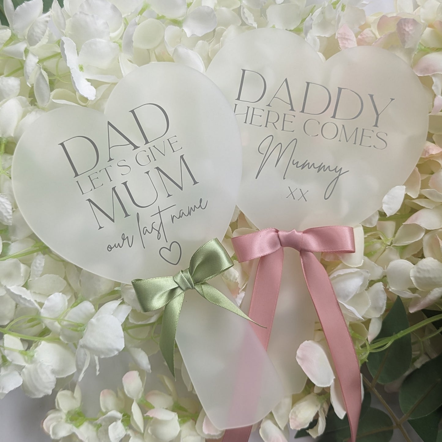 Kids Wedding Aisle Paddle Sign | Daddy Here Comes Mummy | Daddy Let's Give Mummy our last Name | Flower Girl Sign | Page Poy, Usher Sign