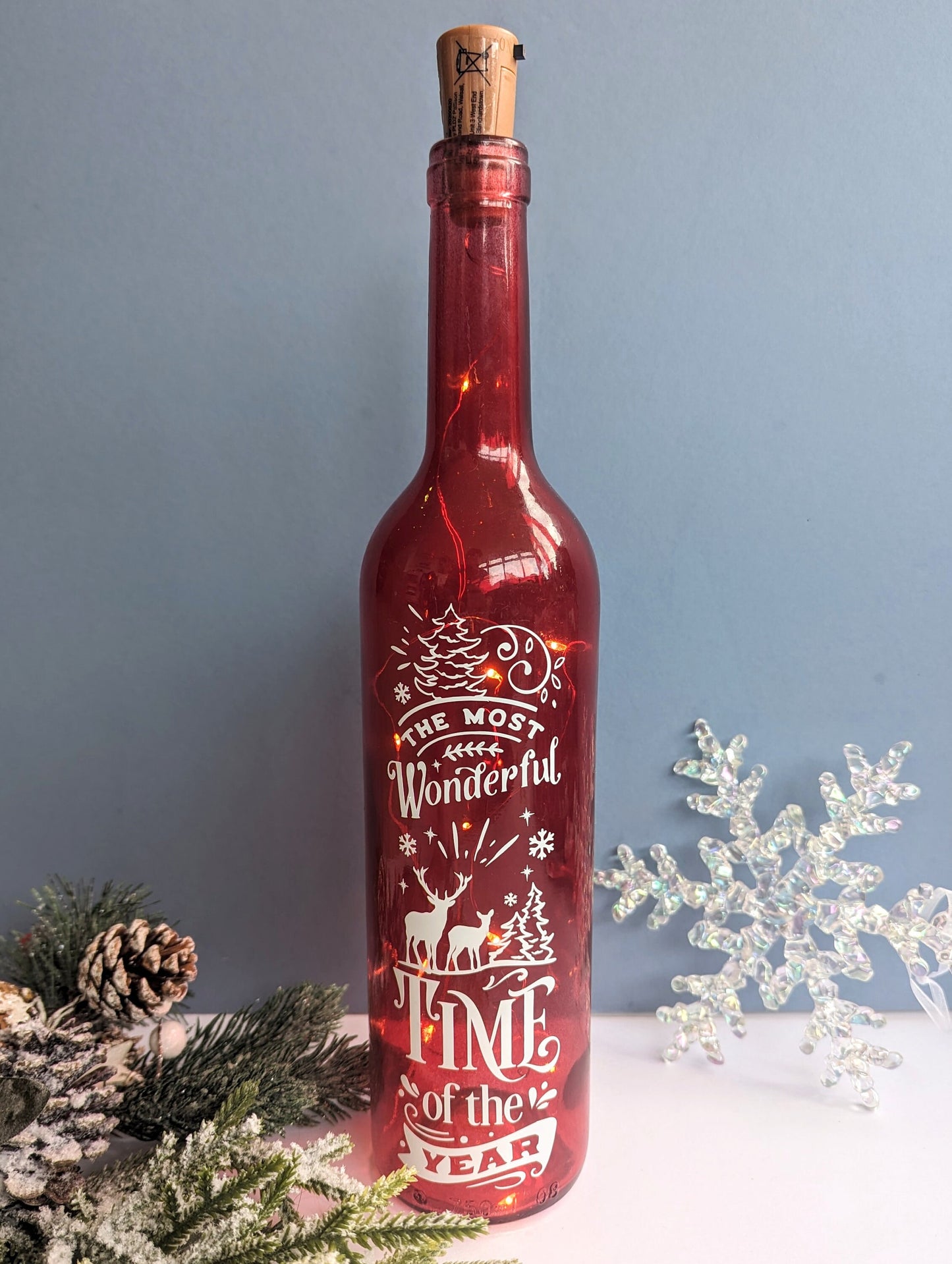 Personalised Christmas Light Up Wine Bottle Decoration | Christmas Decor | Christmas Table Scape | Xmas Seasonal Decor