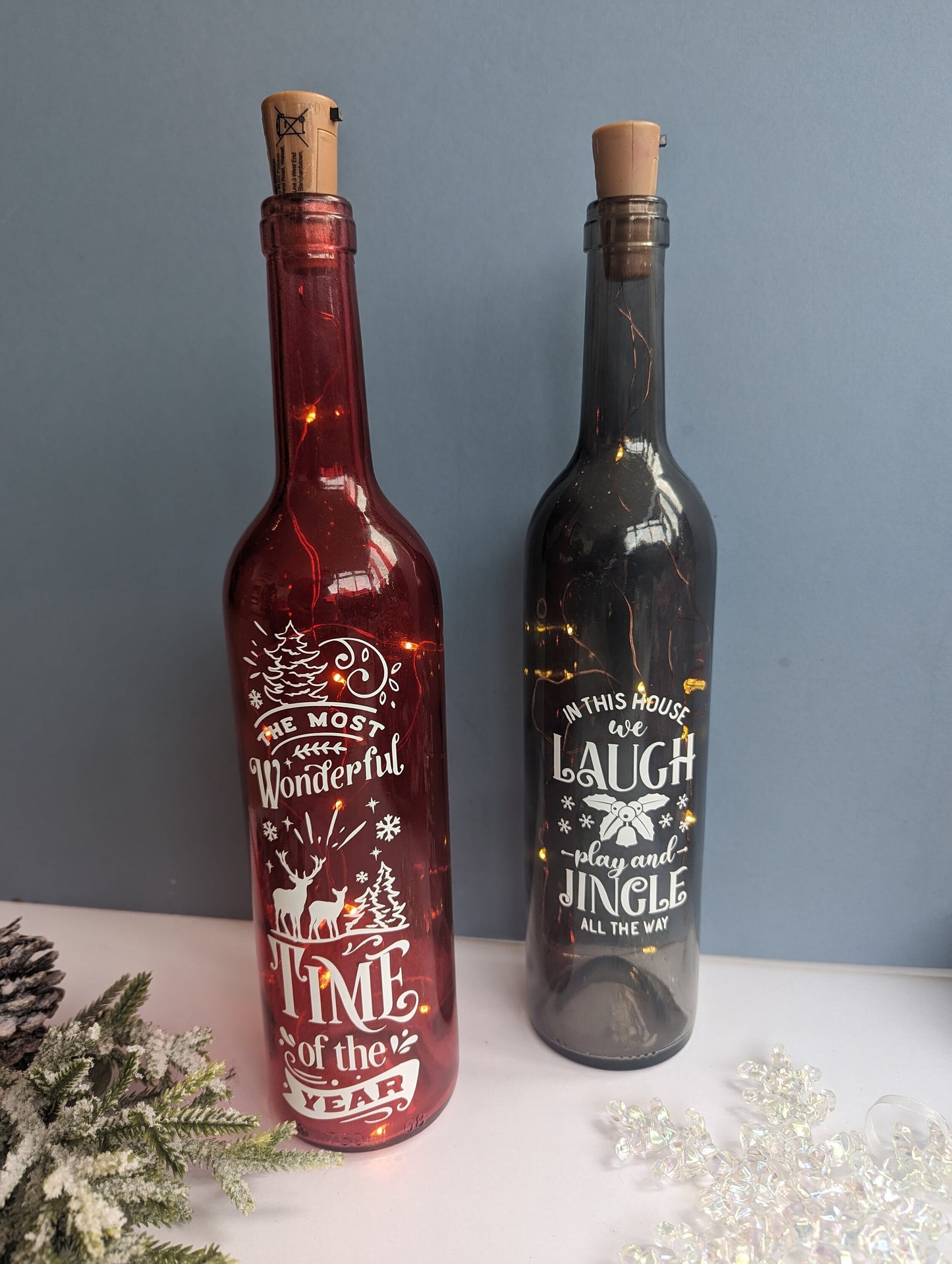 Personalised Christmas Light Up Wine Bottle Decoration | Christmas Decor | Christmas Table Scape | Xmas Seasonal Decor