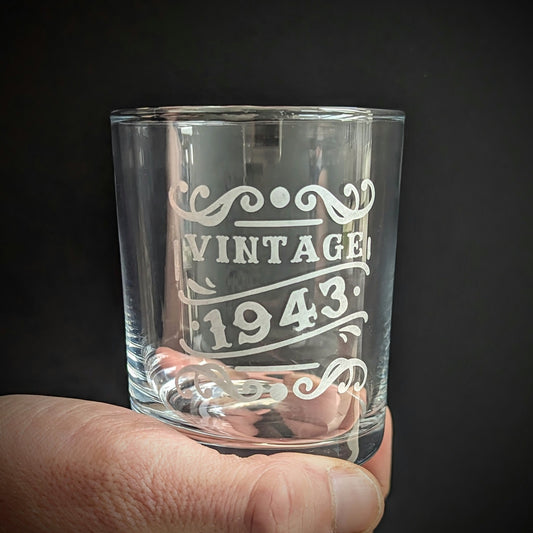 Personalised Vintage Whiskey Glass | Year of Birth Gift | Short Spirit Glass | Dad Grandad Gift | Stocking Filler Stuffer Gift | Fathers Day