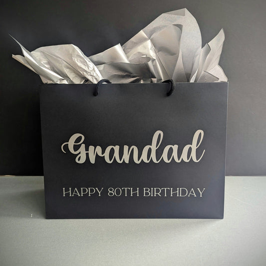 Personalised Birthday Gift Bag | Black Paper Gift Bag | Gifting | Gift Wrapping | Big Birthday | Party Bag | Party Supplies