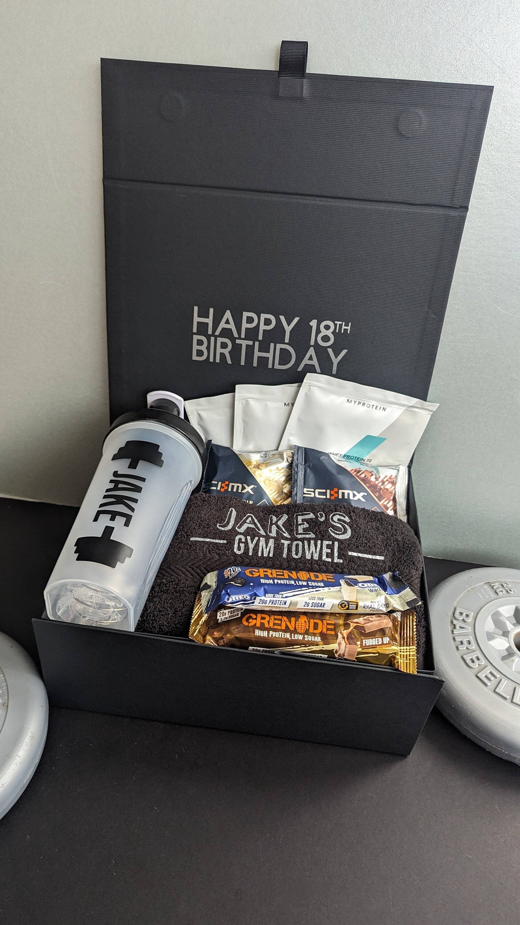 Personalised Gym Lover Gift Box | Protein Shaker, Gym Towel, Protein Bundle | Protein Snacks | Fitness Bundle | Husband Boyfriend Dad Gift