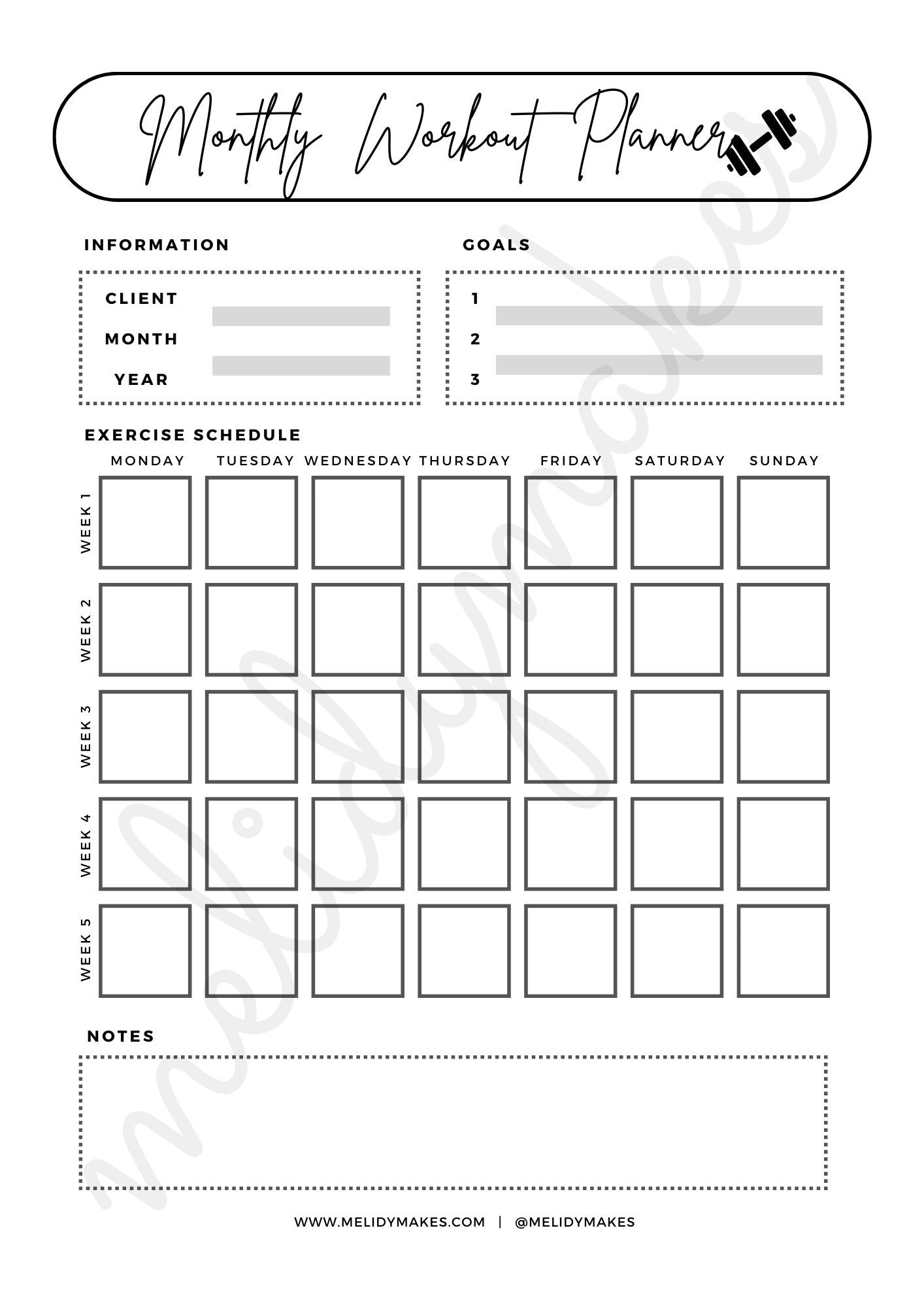 Personal Training Monthly Planner | Workout Health & Fitness Tracker | Digital Planner Page | PT Business Tools | Client Worksheet Calendar