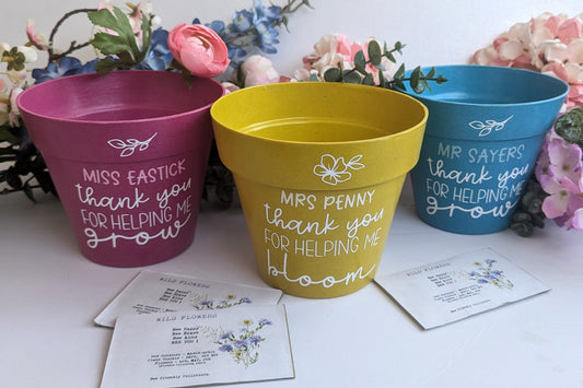 Personalised Teacher Gift - Wild Flower Planting Set | Thank You for Helping Me Grow / Bloom | Bamboo Fibre Plant Pot | Bee friendly |