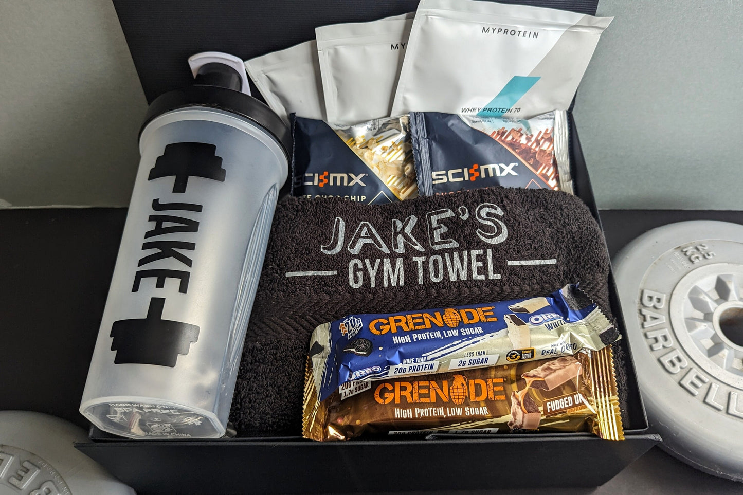 Personalised Gym Lover Gift Box | Protein Shaker, Gym Towel, Protein Bundle | Protein Snacks | Fitness Bundle | Husband Boyfriend Dad Gift