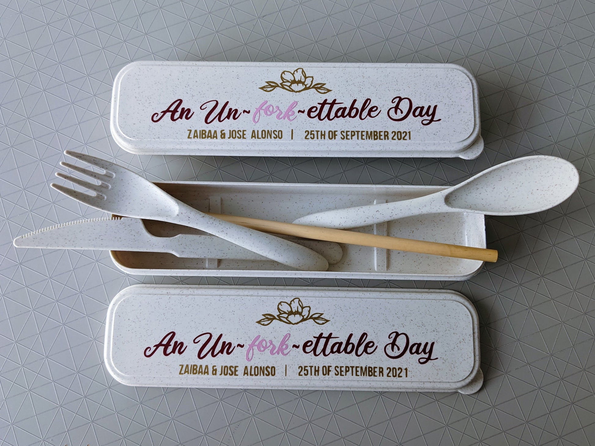 Personalised Wheat Straw Cutlery Sets | Reusable Travel Knife Fork Spoon Straw Set | Work / School Lunch Box | Plastic Free Eco-friendly