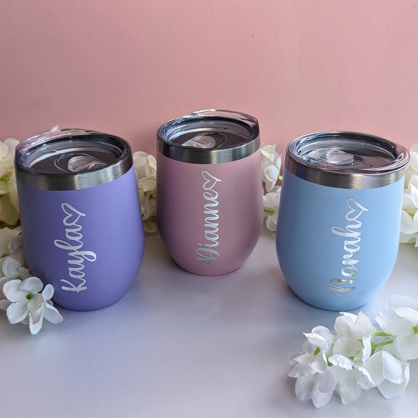 Personalised Pastel Wine Tumbler | Metal Cold Drinks Tumbler with Lid | Mum Sister Girlfriend Gift | 500ml Metal Cup