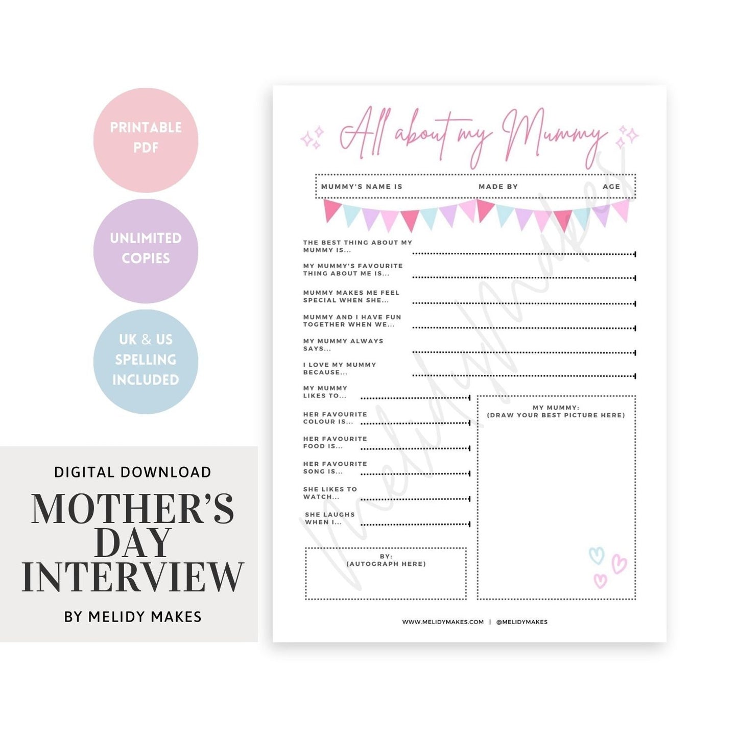 Mother's Day Interview | Memory Keeping | Mum Gift Printable | Classroom Teacher Printable | Digital Planner Page | Mother's Day Gift