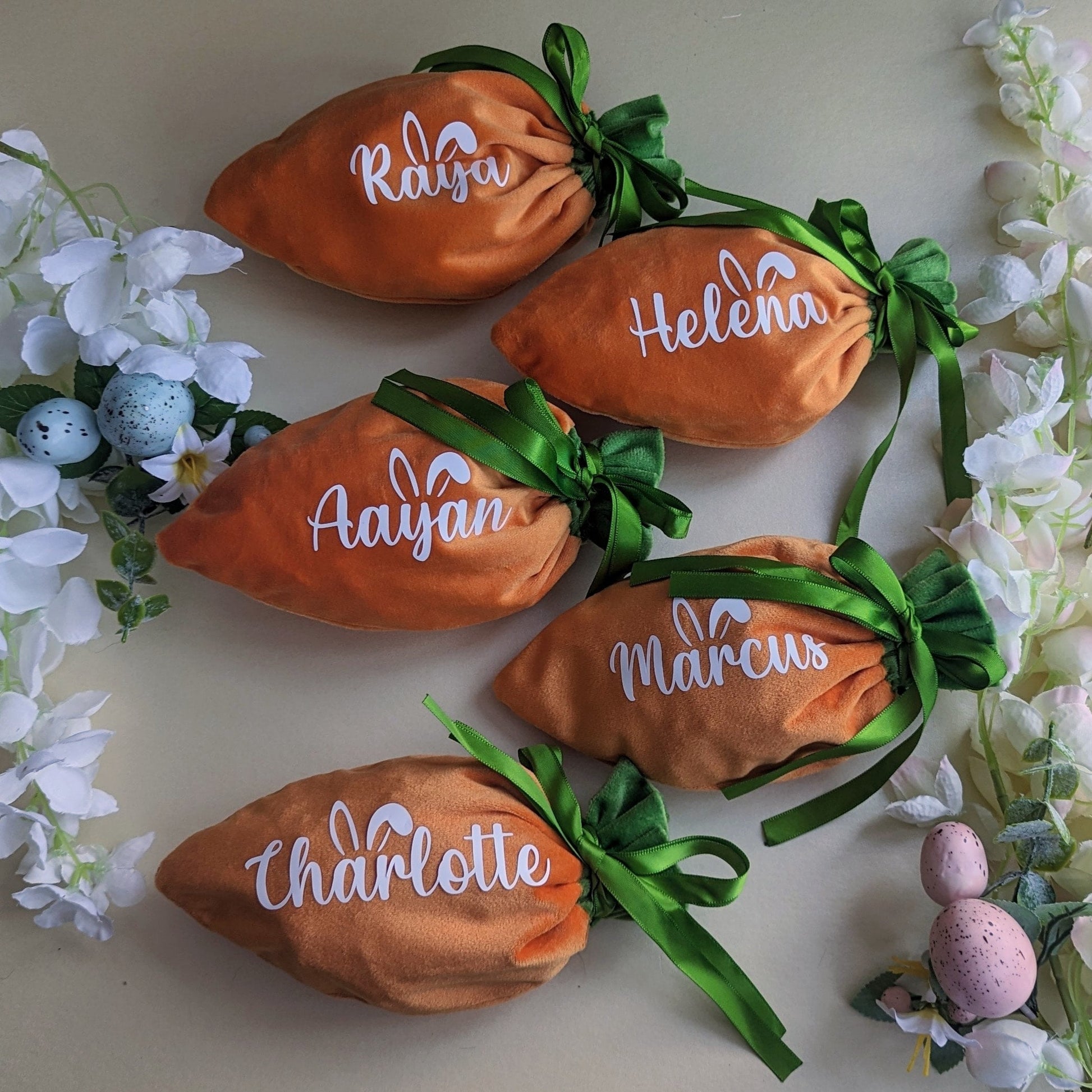 Personalised Easter Carrot Velvet Pouch | Easter Treat Bag | Kids Easter Gift | Chocolate Free Easter Gift | Easter Bunny Treat Bag