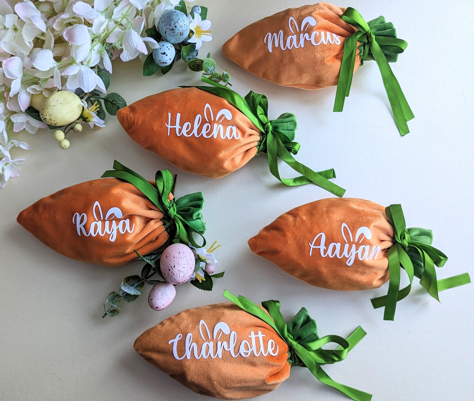 Personalised Easter Carrot Velvet Pouch | Easter Treat Bag | Kids Easter Gift | Chocolate Free Easter Gift | Easter Bunny Treat Bag