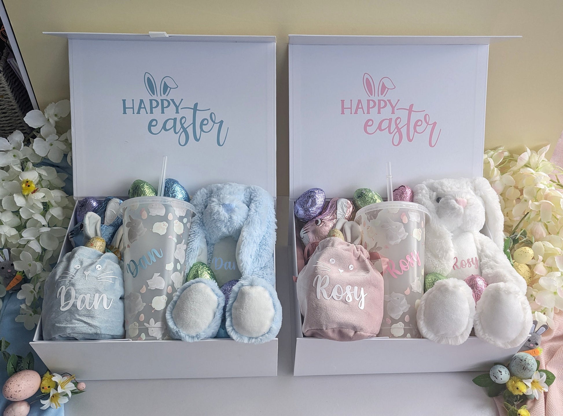 Personalised Easter Gift Box | Kids Easter Hamper Gift | Bunny Cuddly Toy | Easter Cold Cup | Bunny Bag Gift | Easter Egg Chocolate Box