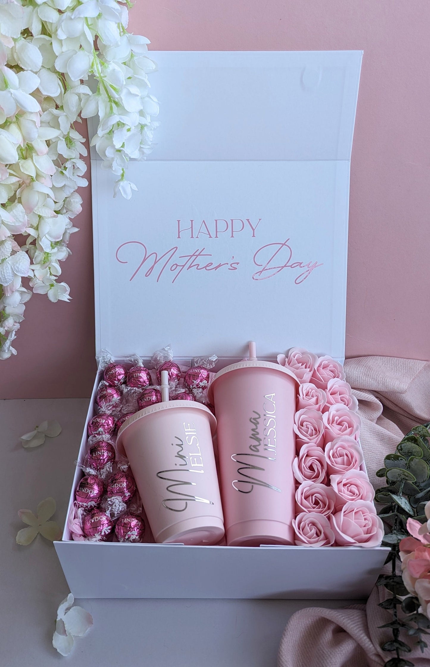 Personalised Mother's Day Gift Box | Mama and Mini Cold Cup Set | Mum Nan Mummy Hamper Present | Flowers & Chocolate | Mamma and Me Set