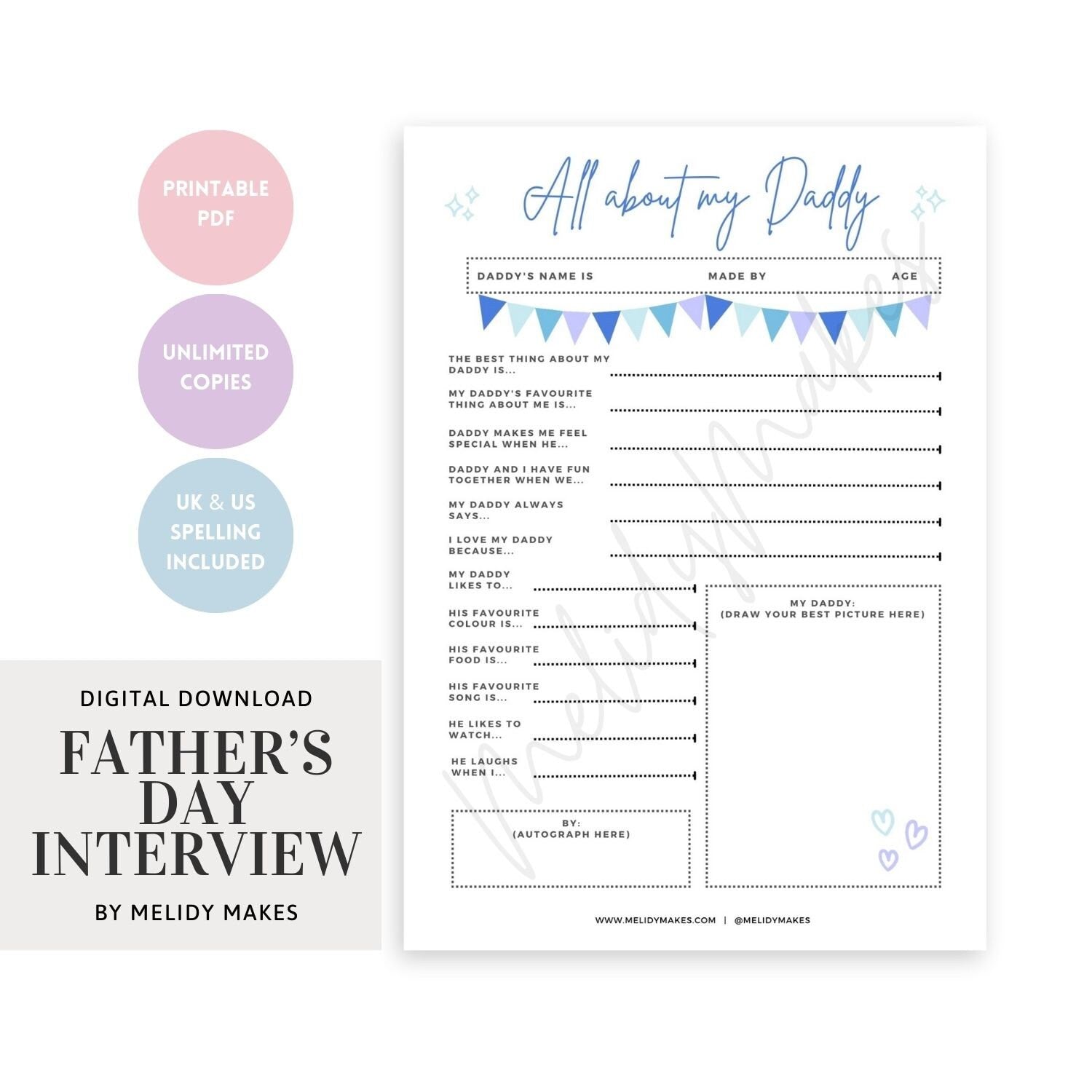 Father's Day Interview | Memory Keeping | Dad Gift Printable | Classroom Teacher Printable | Digital Planner Page | Father's Day Gift