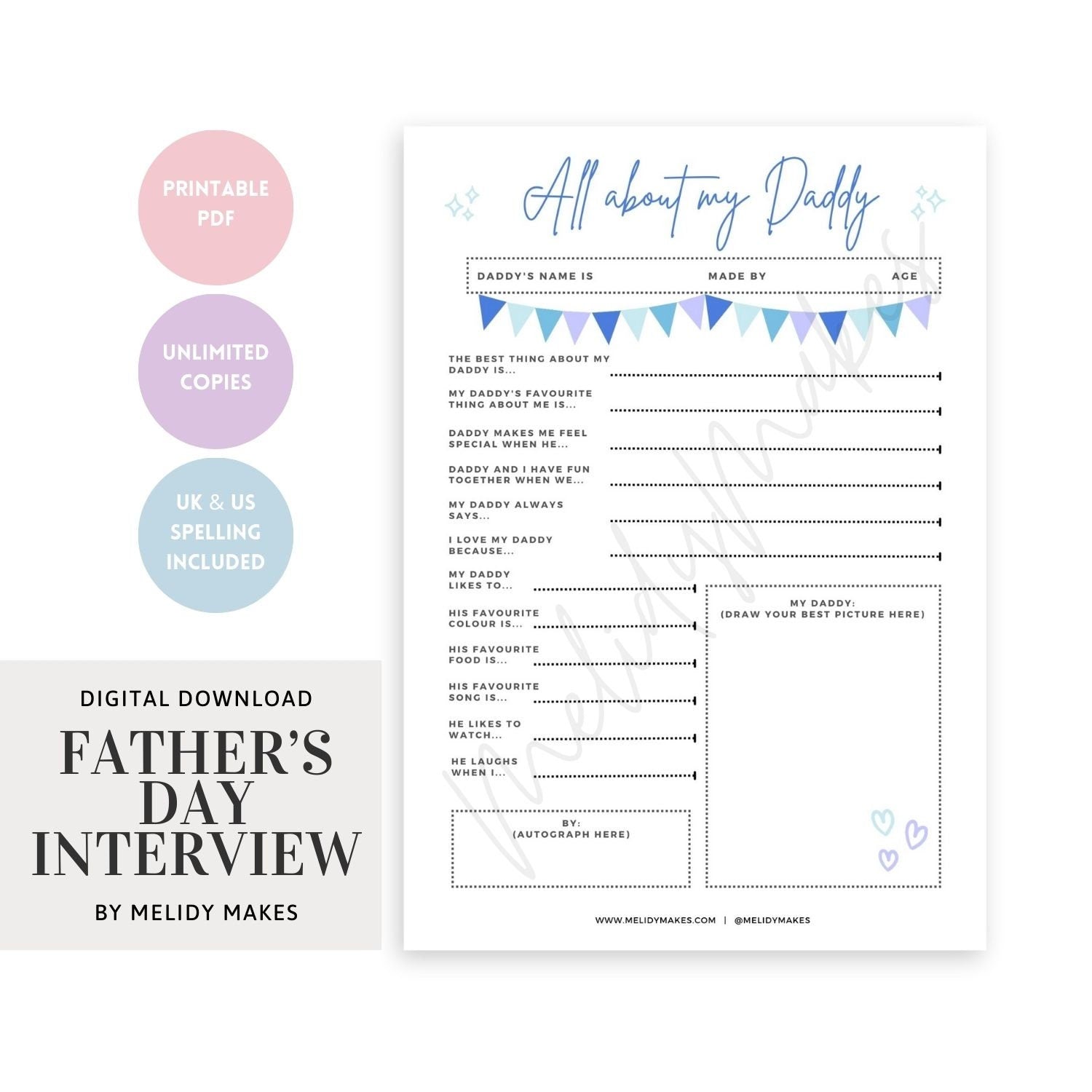 Father's Day Interview | Memory Keeping | Dad Gift Printable | Classroom Teacher Printable | Digital Planner Pages | Father's Day Gift