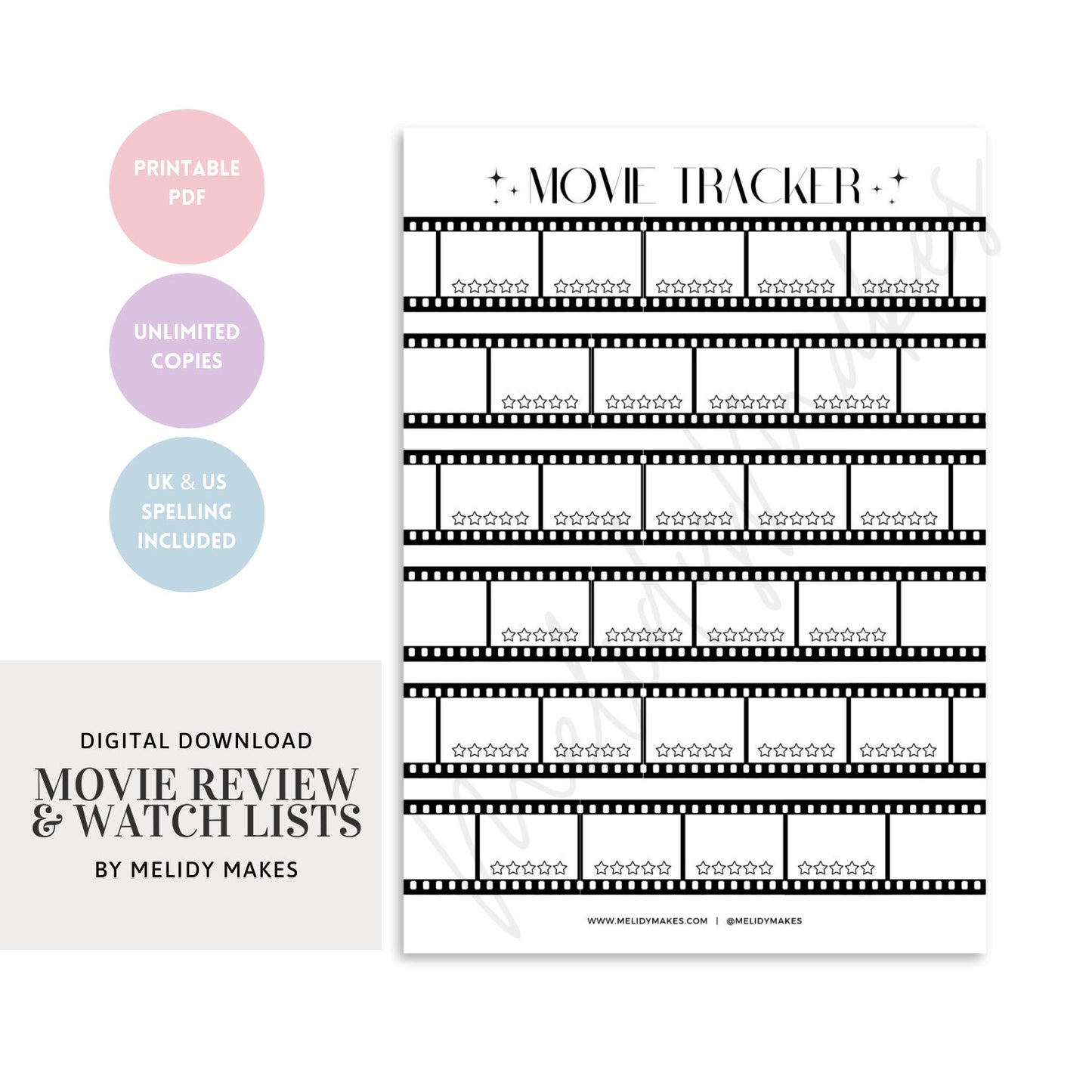 Movie Rewiew Printable | Watch List Printable Download | Digital Planning Page | Planner Page | Movie Lover Gift | Film Buff Gift